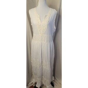 Jessica Taylor Womens XL Ivory Cotton Eyelet Lace Boho Maxi Dress Sleeveless